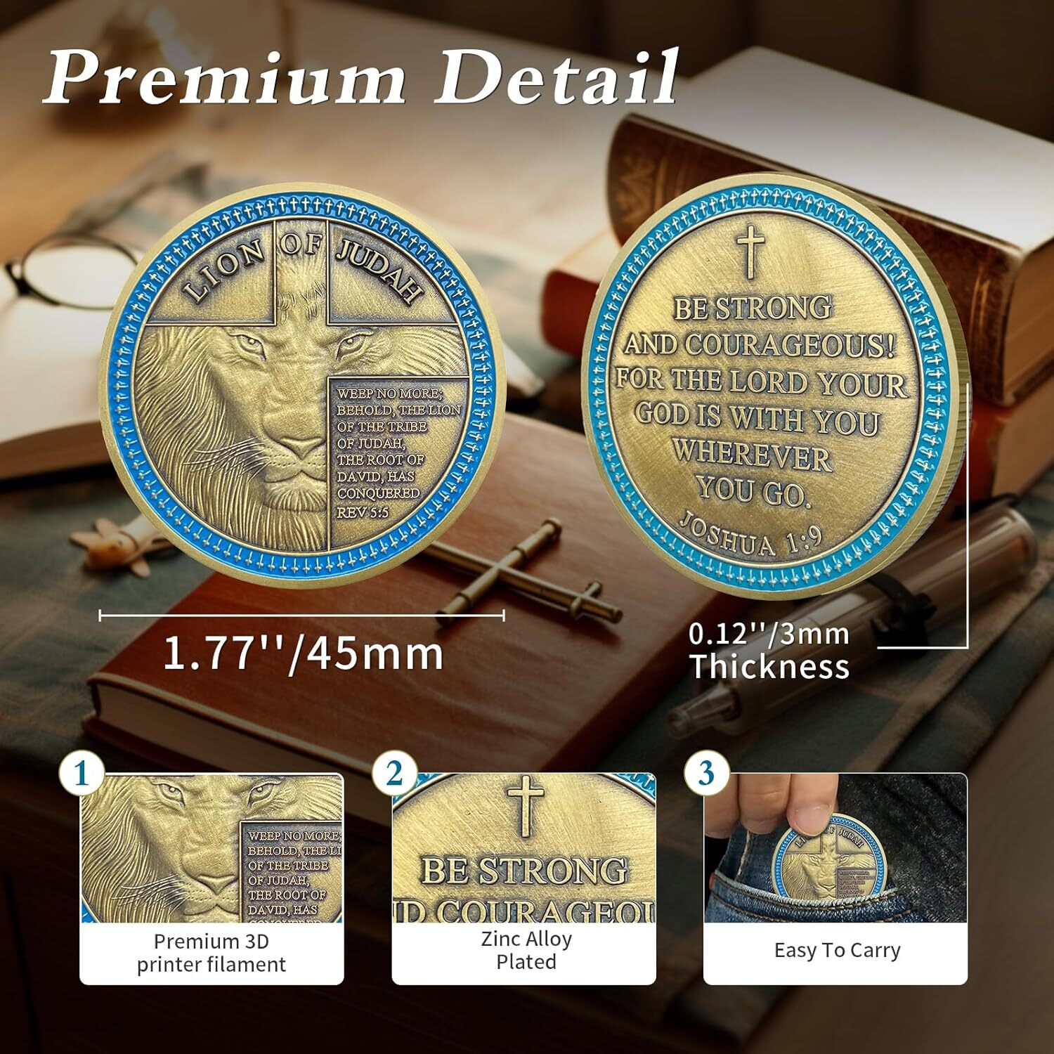 10Pcs Lion of Judah Challenge Coin Joshua 1:9 Verse Christian Inspirational Gift