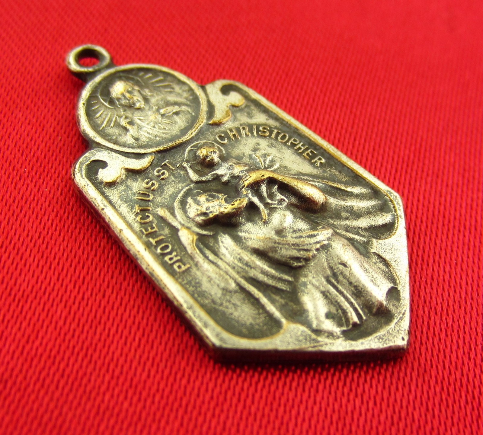 Vintage JESUS Medal SAINT CHRISTOPHER Religious Catholic Two Way Medal ACCIDENT