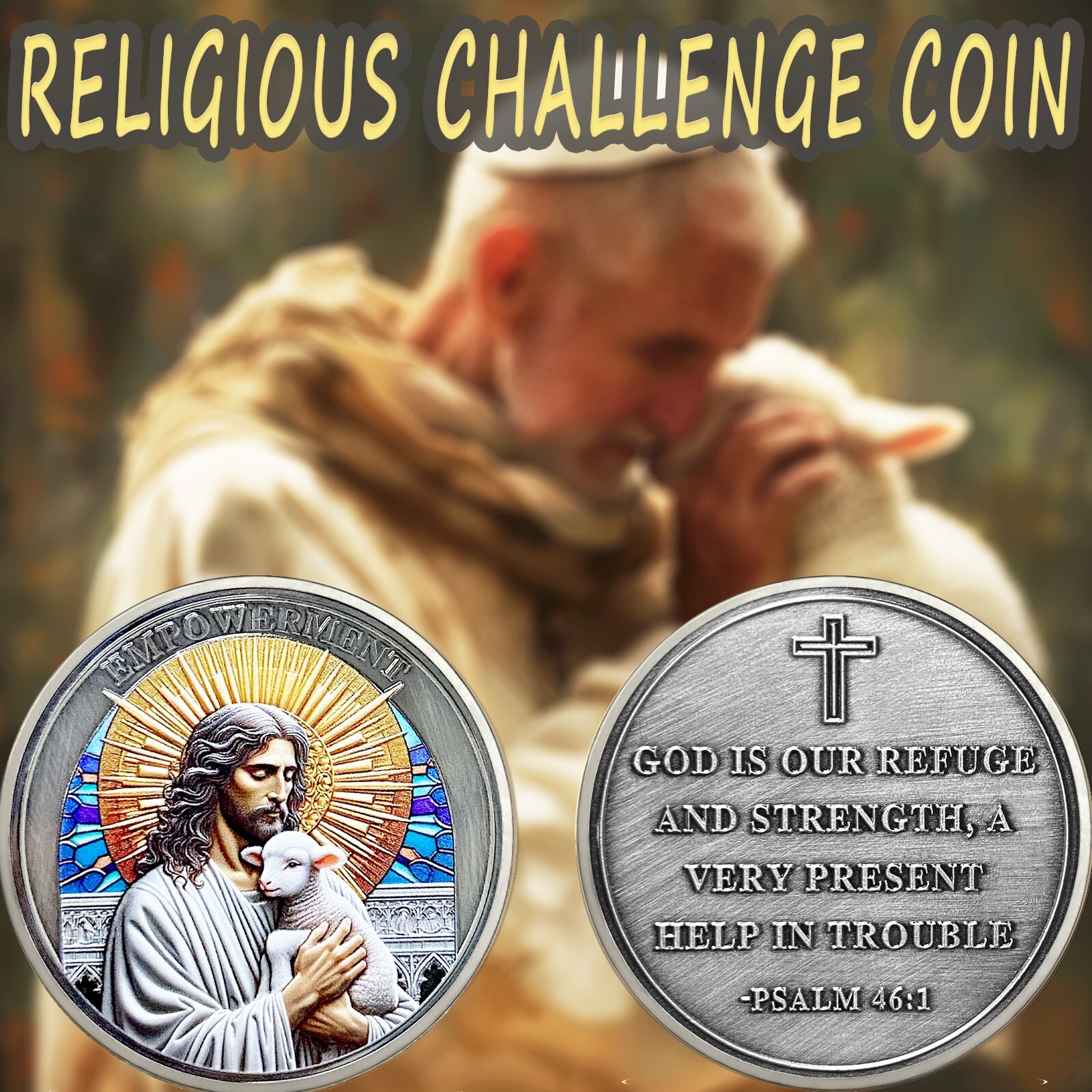 3D Christian Jesus Prayer Coin Psalm 46:1 Bible Verse Religious Faith Token Gift