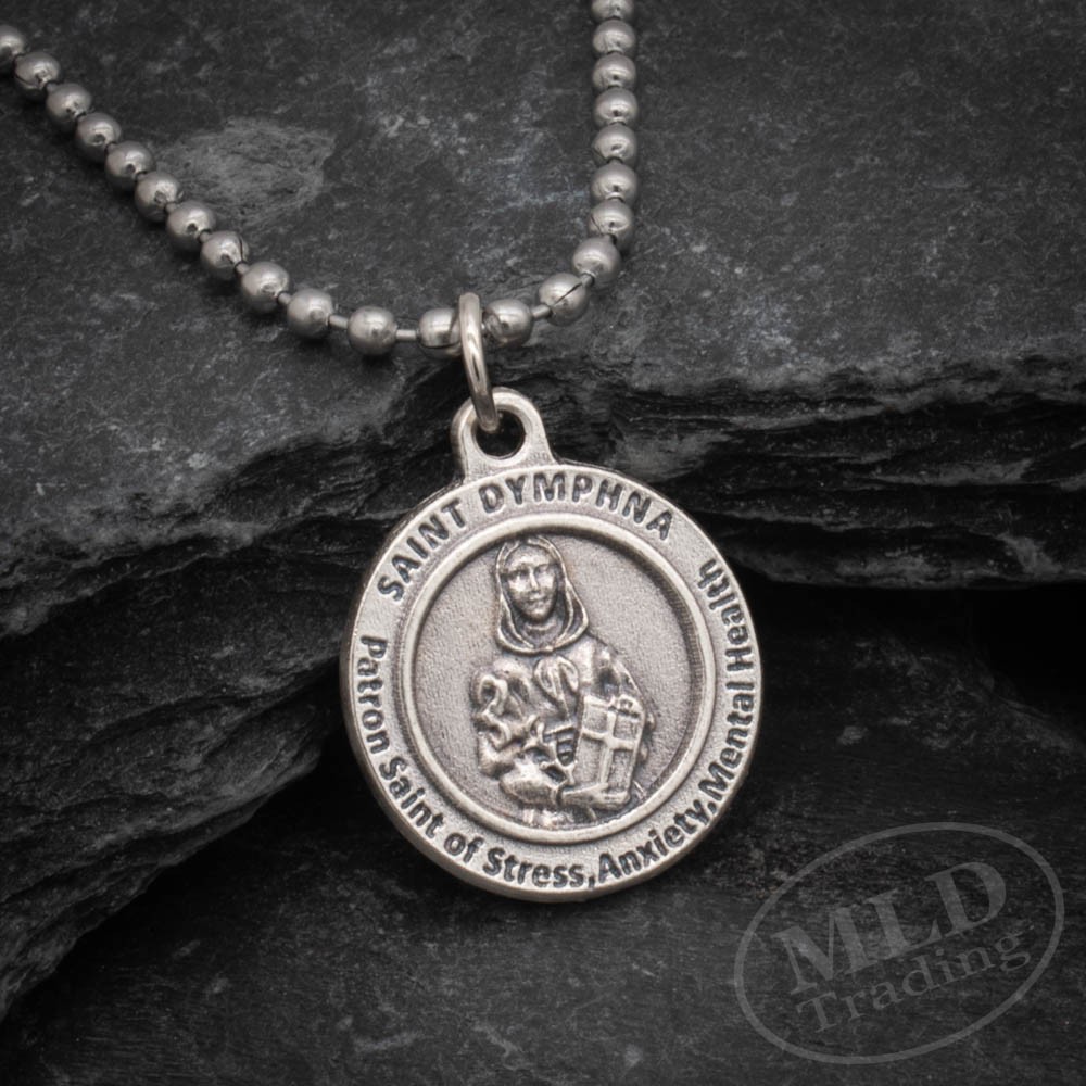 Saint St Dymphna Medal Pendant Necklace Made in Italy Patron of Stress & Anxiety