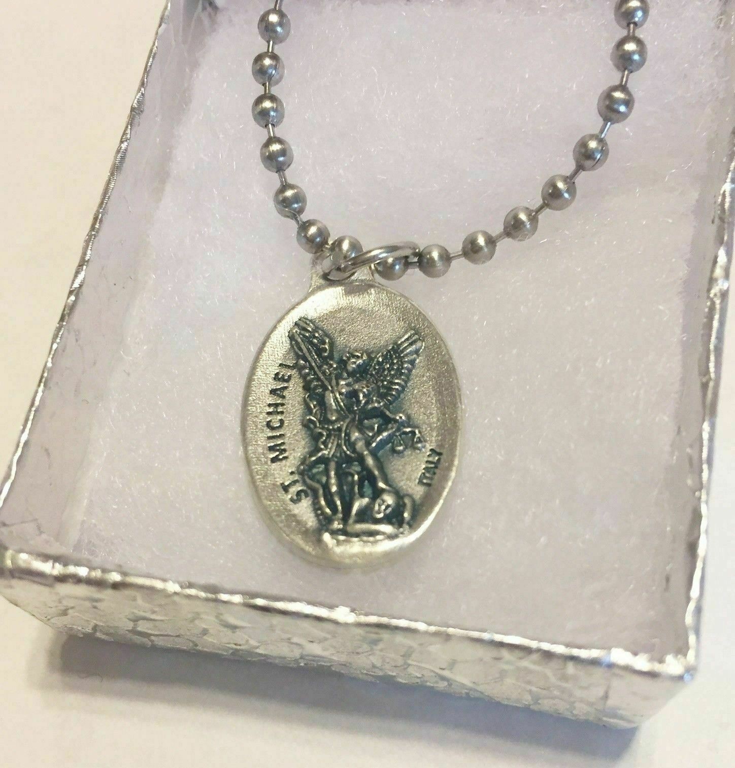 St. Michael & St Christopher 1″ Italian Medal Double Sided w Ball Chain Necklace