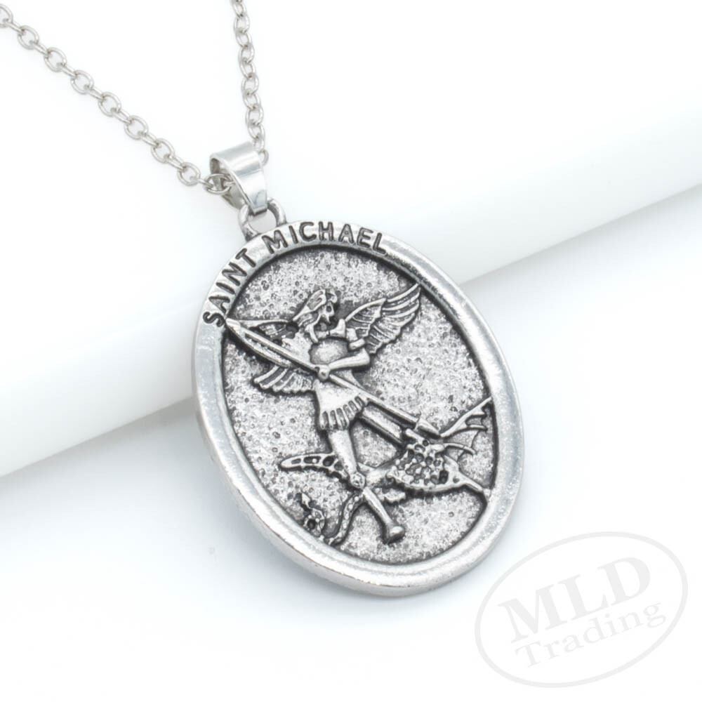 Saint St Michael Archangel Medal Pendant Necklace, Classic Design, 20″ Chain