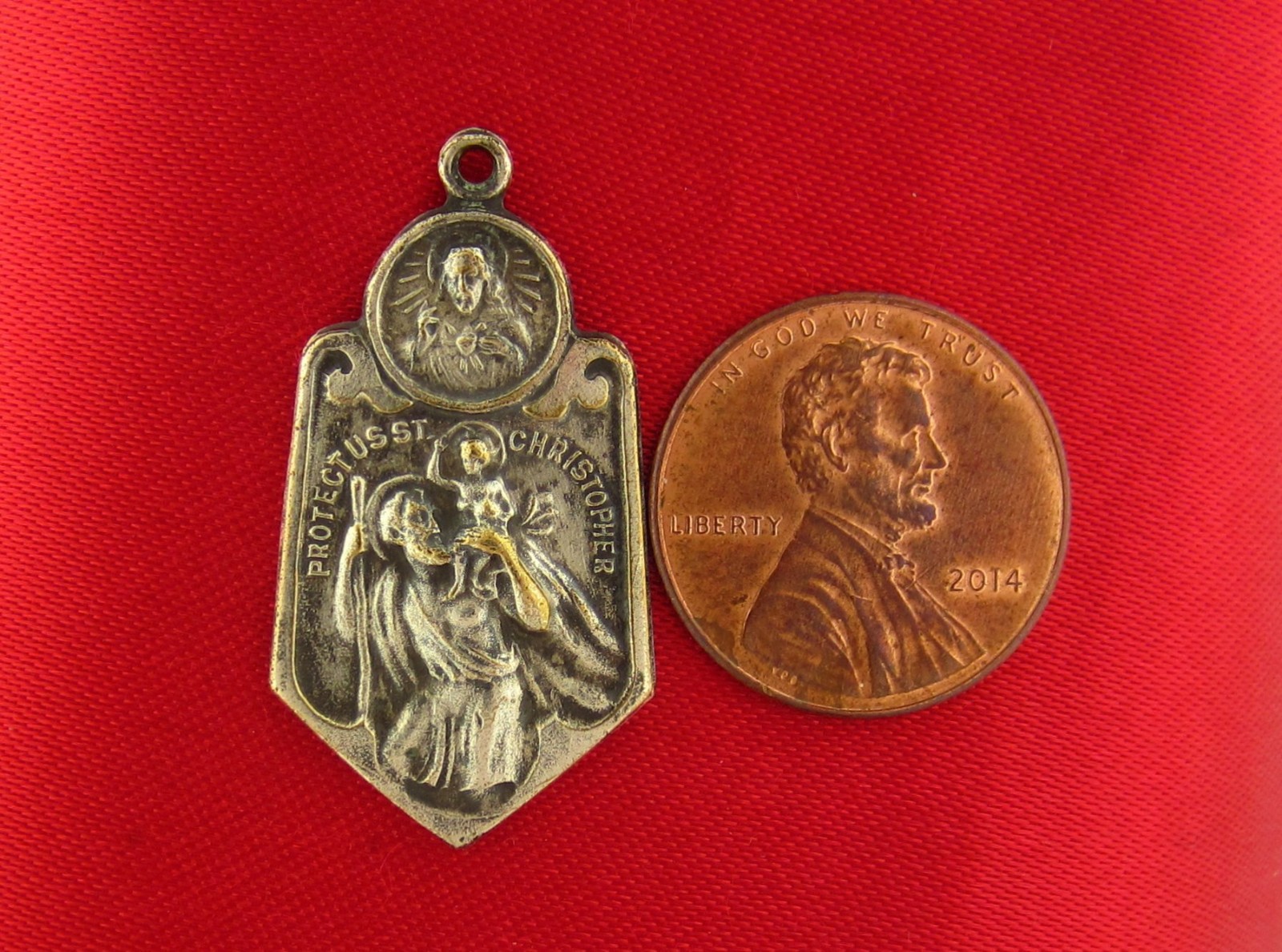Vintage JESUS Medal SAINT CHRISTOPHER Religious Catholic Two Way Medal ACCIDENT