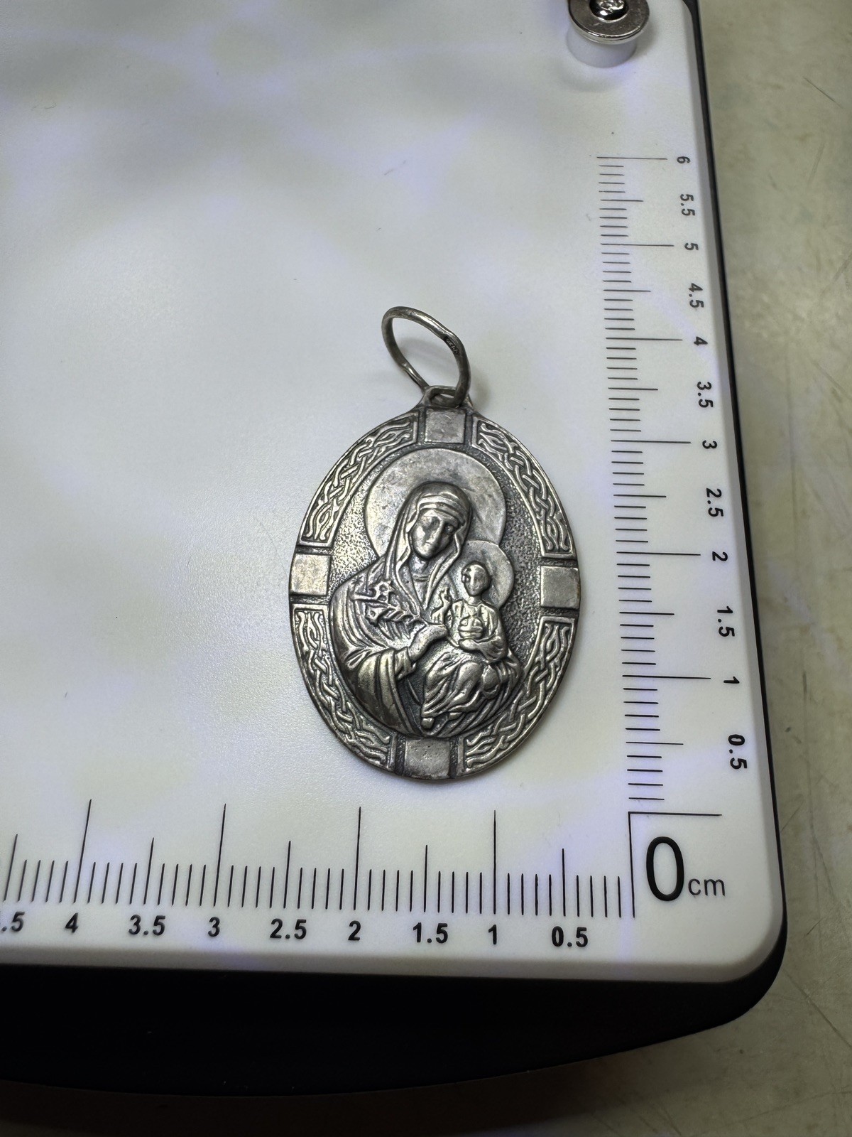 Orthodox 925 Silver Icon Pendant Virgin Mary with Child Sterling Relief Medal 8g