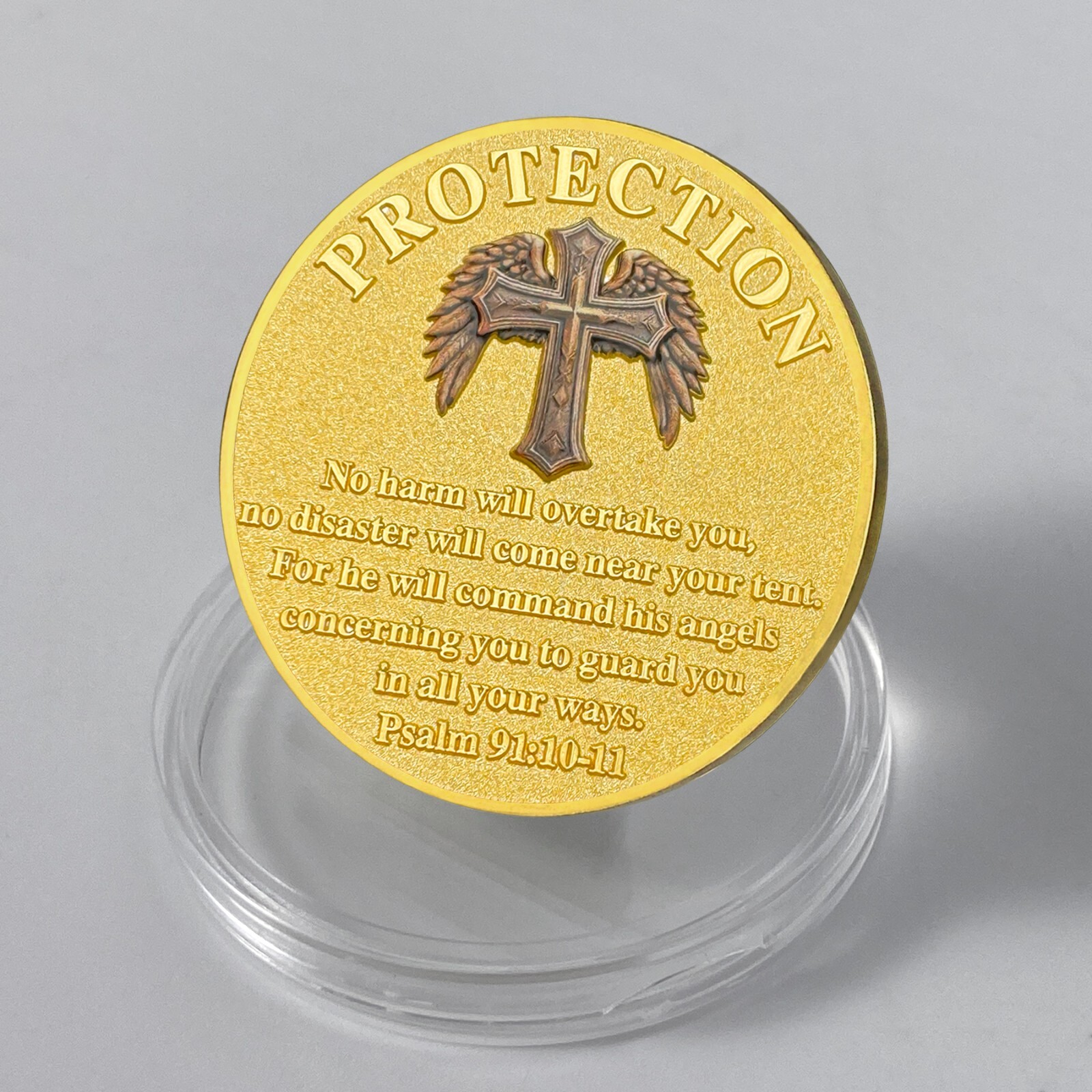 10pcs St Michael Archangel Prayer Coin Shield of Faith Psalm 91:10-11 Verse Coin