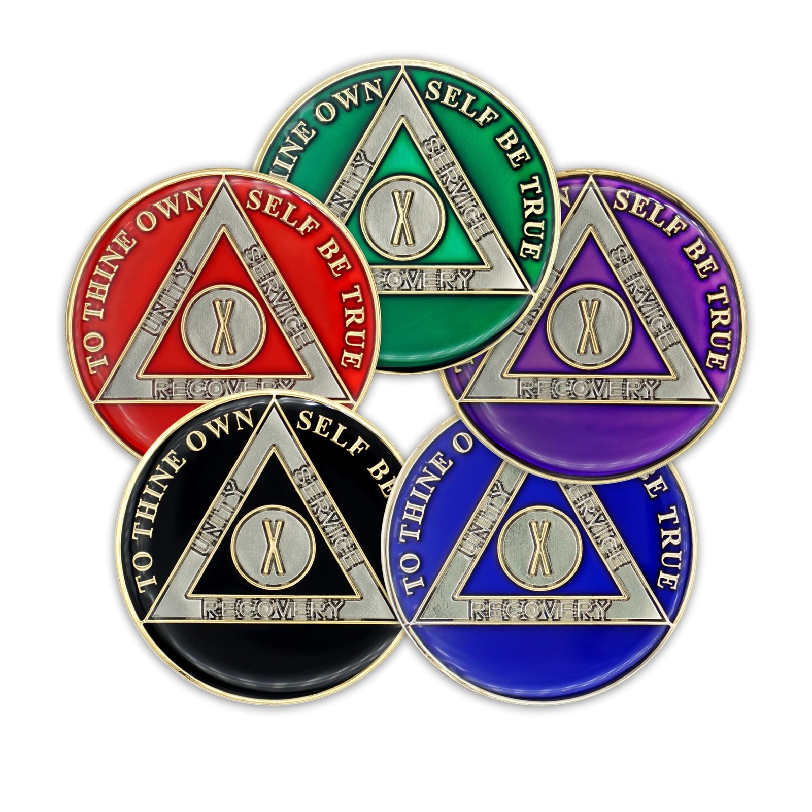 10 Year Sobriety Coin | Triplate AA Chip Recovery Anniversary Token (Black)
