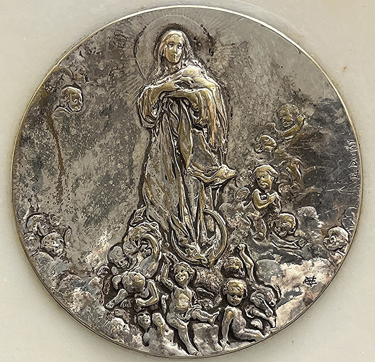 by Dropsy – France 1910´ Miraculous Virgin Mary and cherubs stand desk, marble