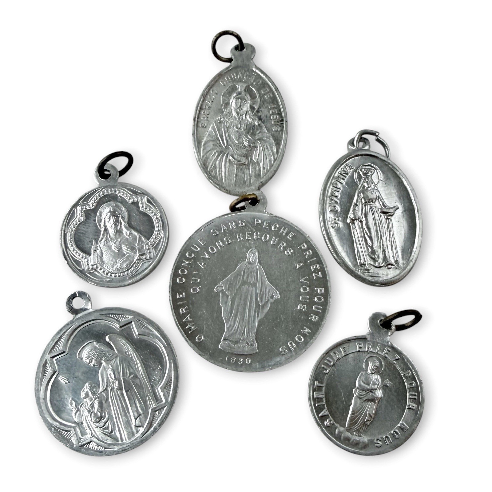 Vintage Lot of 6 Religious Medals Charms Jesus Virgin Mary St. Jude St. Dymphna