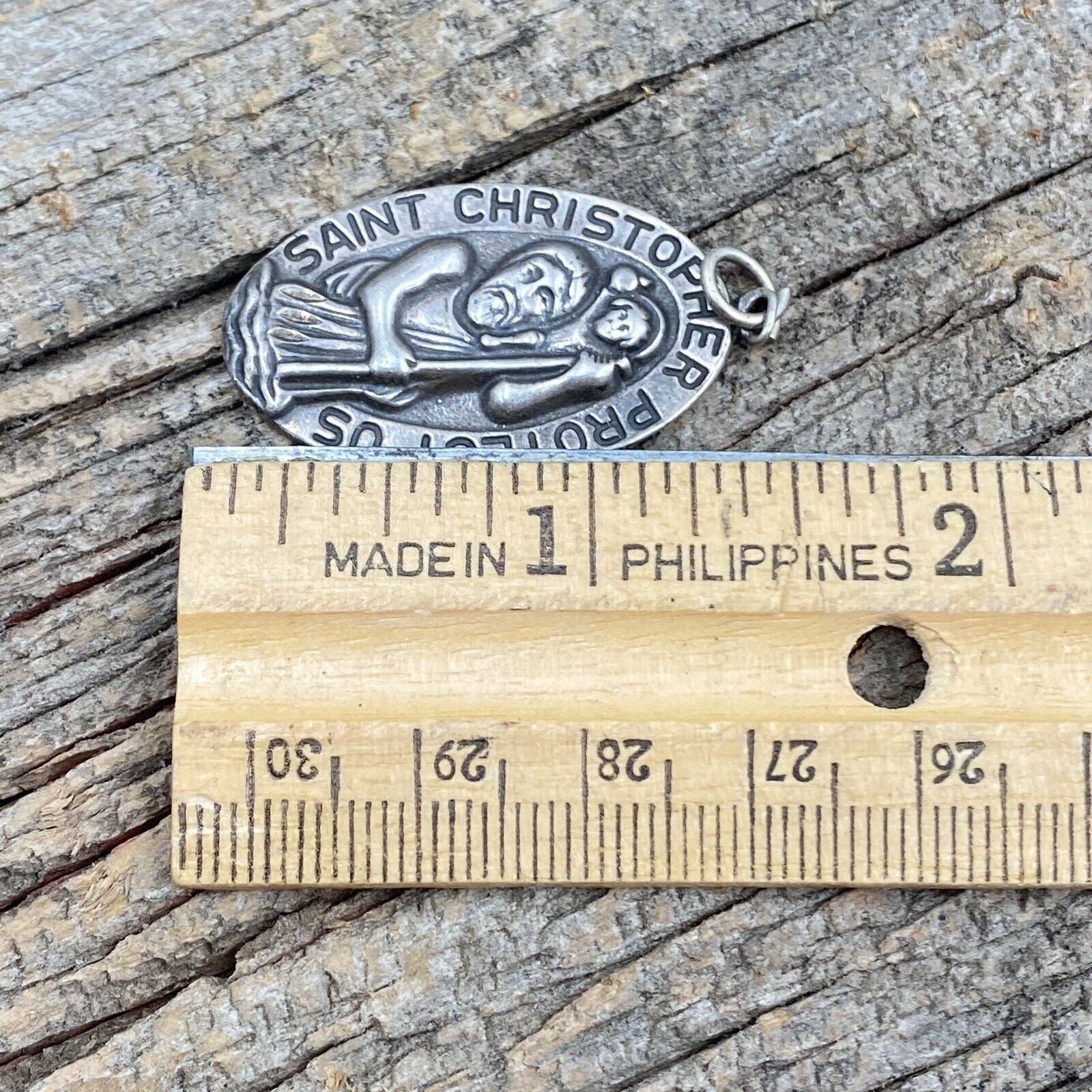 925 Sterling Silver Oval Saint Christopher Protect Us Pendant 6 grams Saint