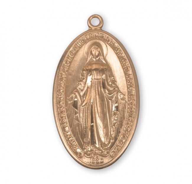 Large 16kt Plated Sterling Silver Miraculous Mary Pendant Medal Necklace Chain