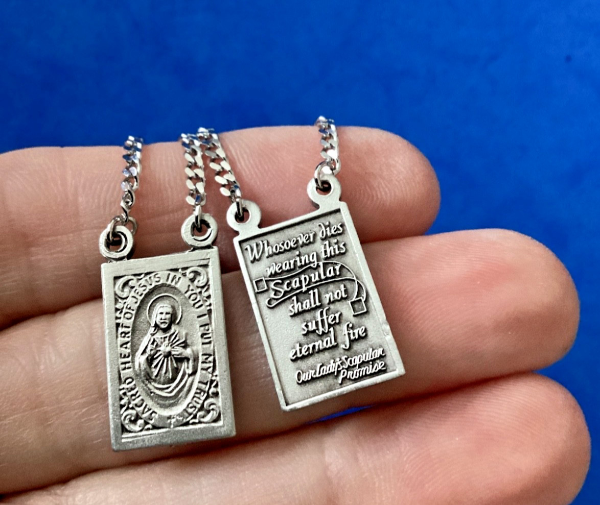 Pewter Sacred Heart of Jesus OLO Carmel Medal Mary’s Promise Scapular