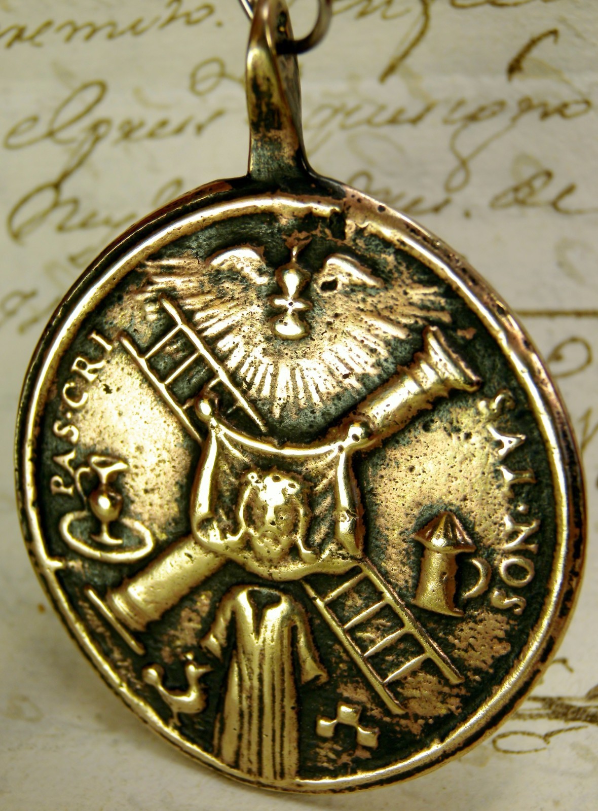 Antique 18th Century Veil of Veronica Holy Spirit Christ Passion Symbols Medal