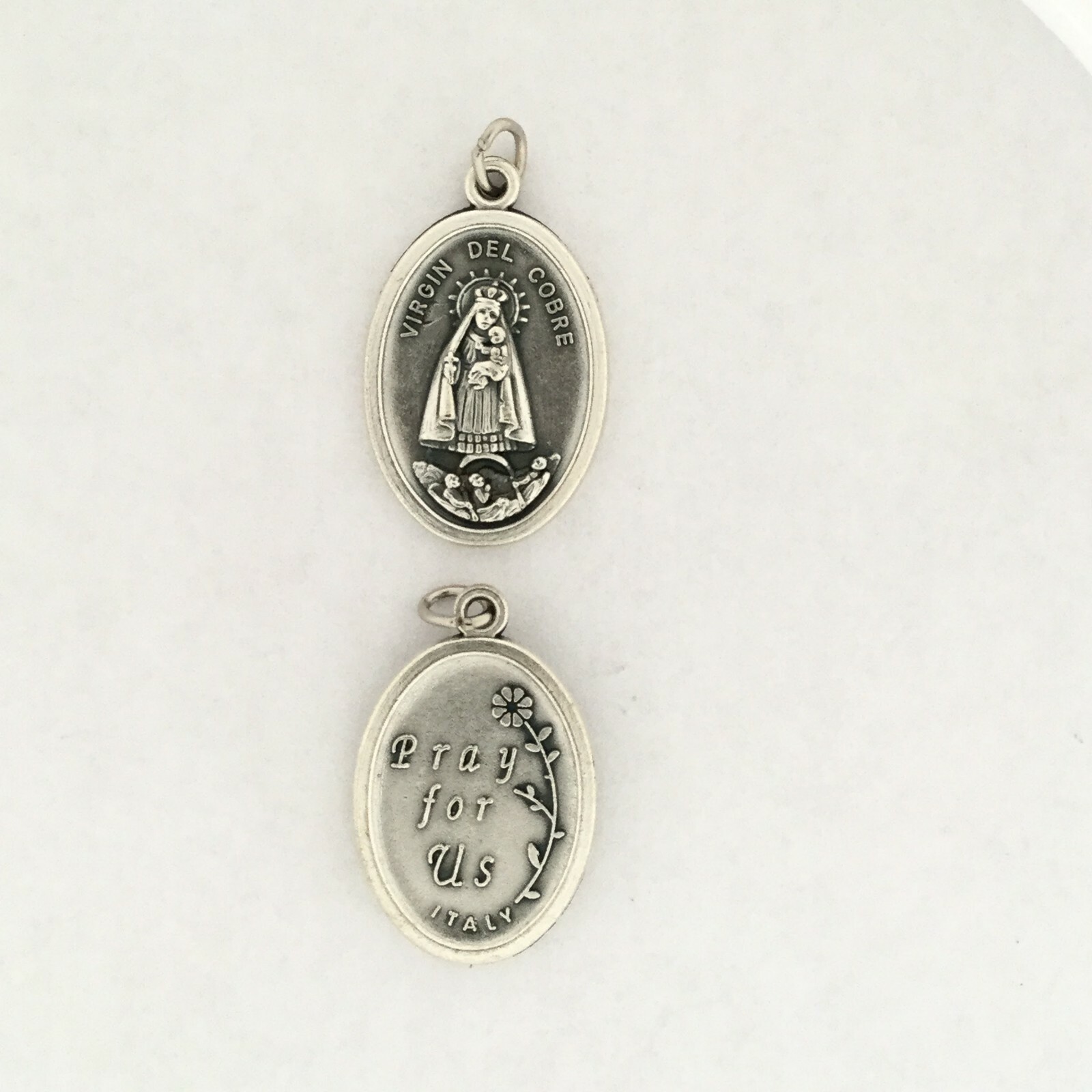 6 Virgen Caridad del Cobre 7/8″ x 5/8″ Silver Oxidized Medals FREE Prayer card