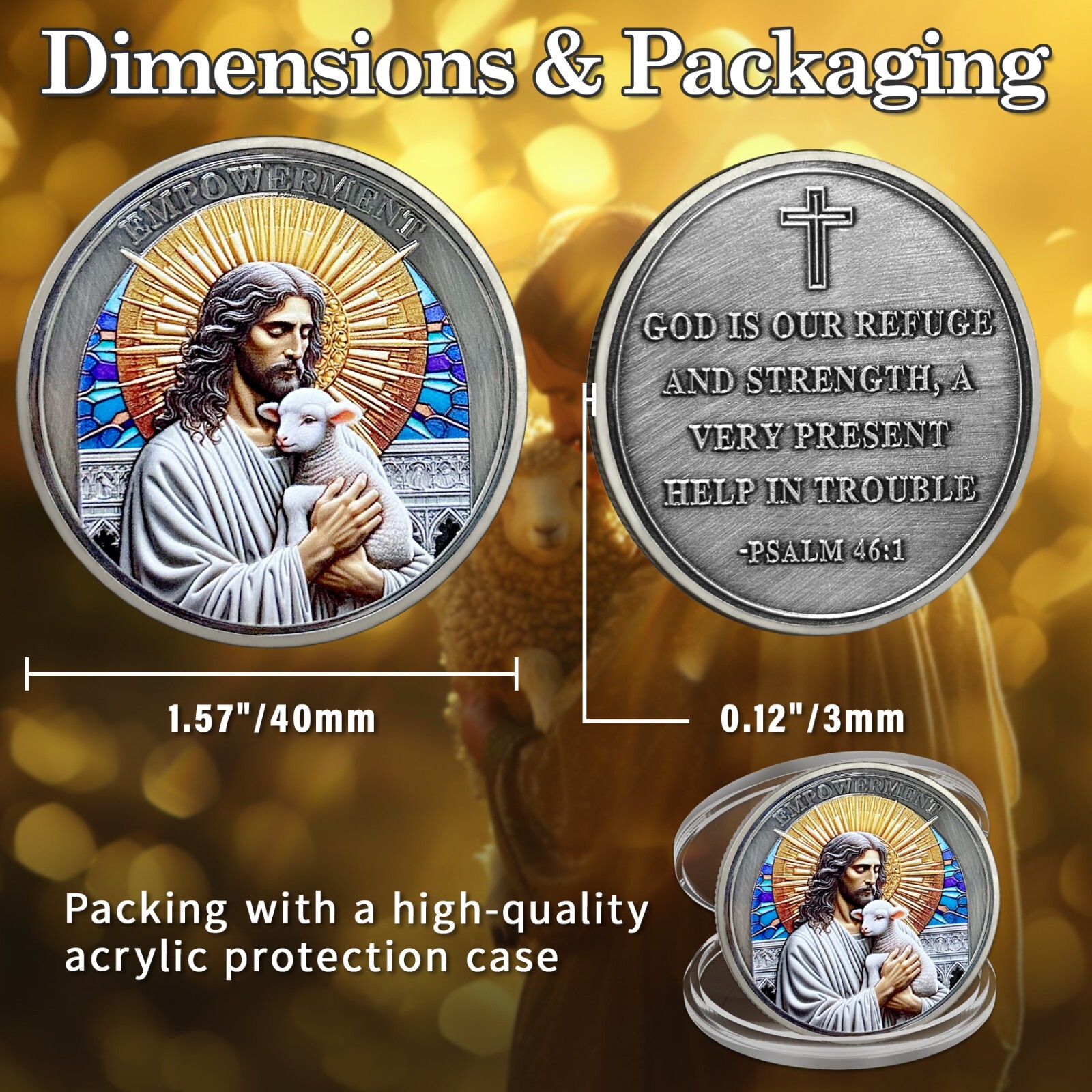 3D Christian Jesus Prayer Coin Psalm 46:1 Bible Verse Religious Faith Token Gift