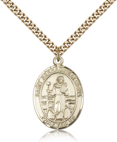 Saint Bernadine Of Sienna Medal For Men – Gold Filled Necklace On 24 Chain -…