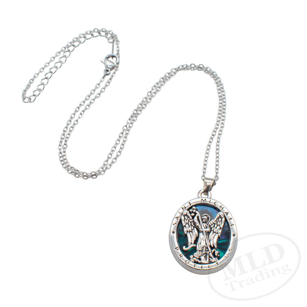 Saint St Michael Protector Pendant Necklace – Stainless Steel Chain, Angel Medal