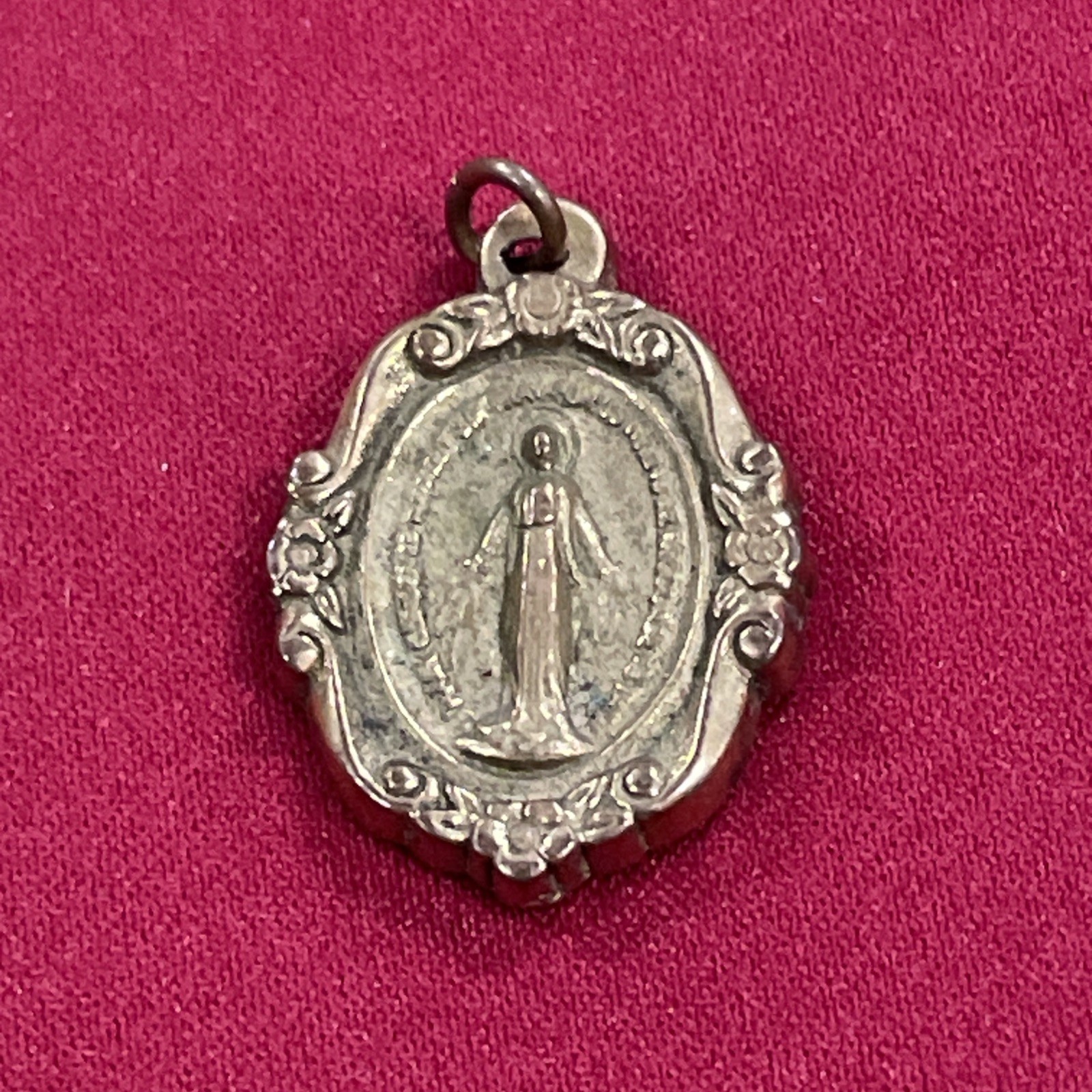 Gold Toned Floral Virgin Mary Religious Catholic Pendant Miraculous Medal