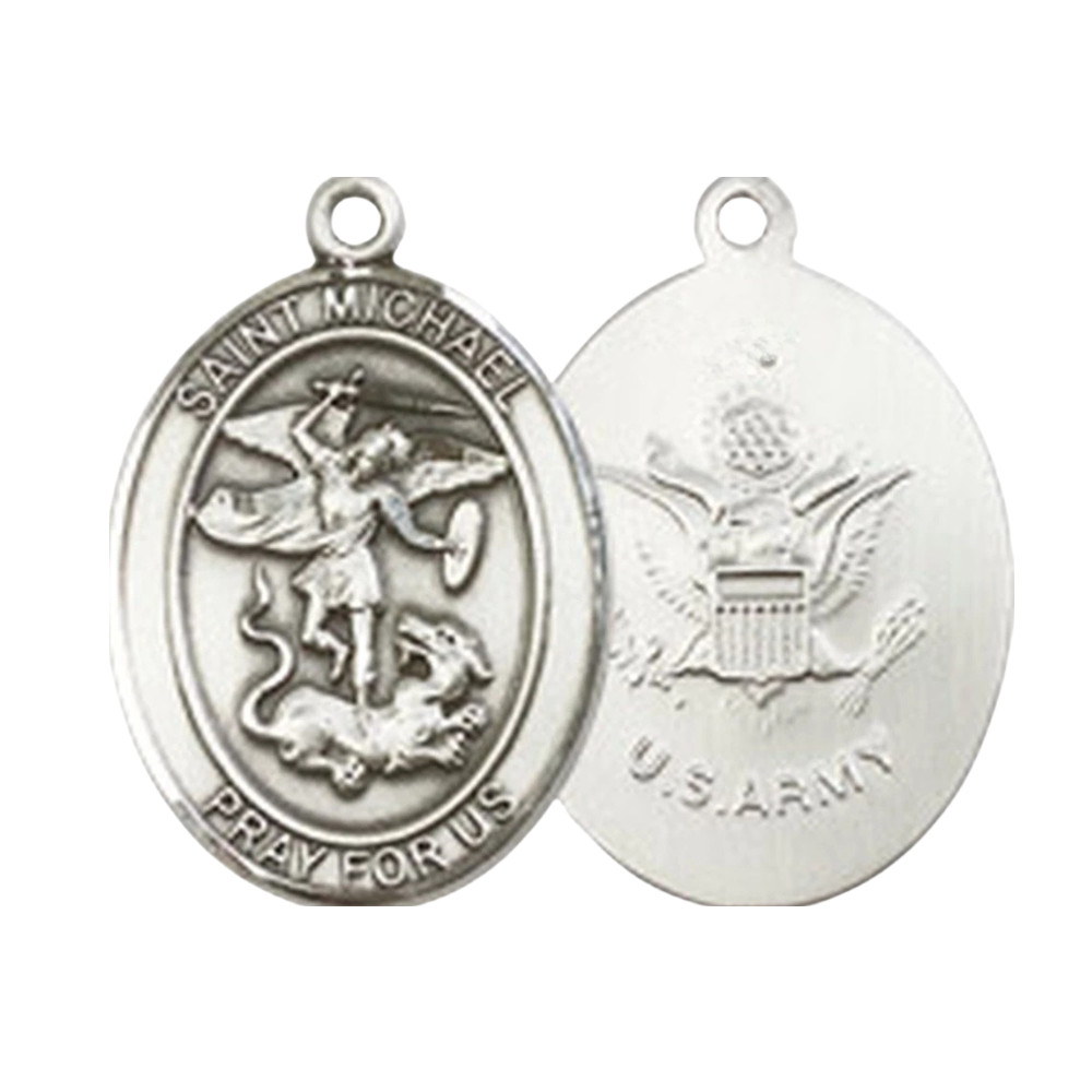 Pewter Saint Michael Army Catholic Medal Pendant Necklace 24″ Chain GiftBox