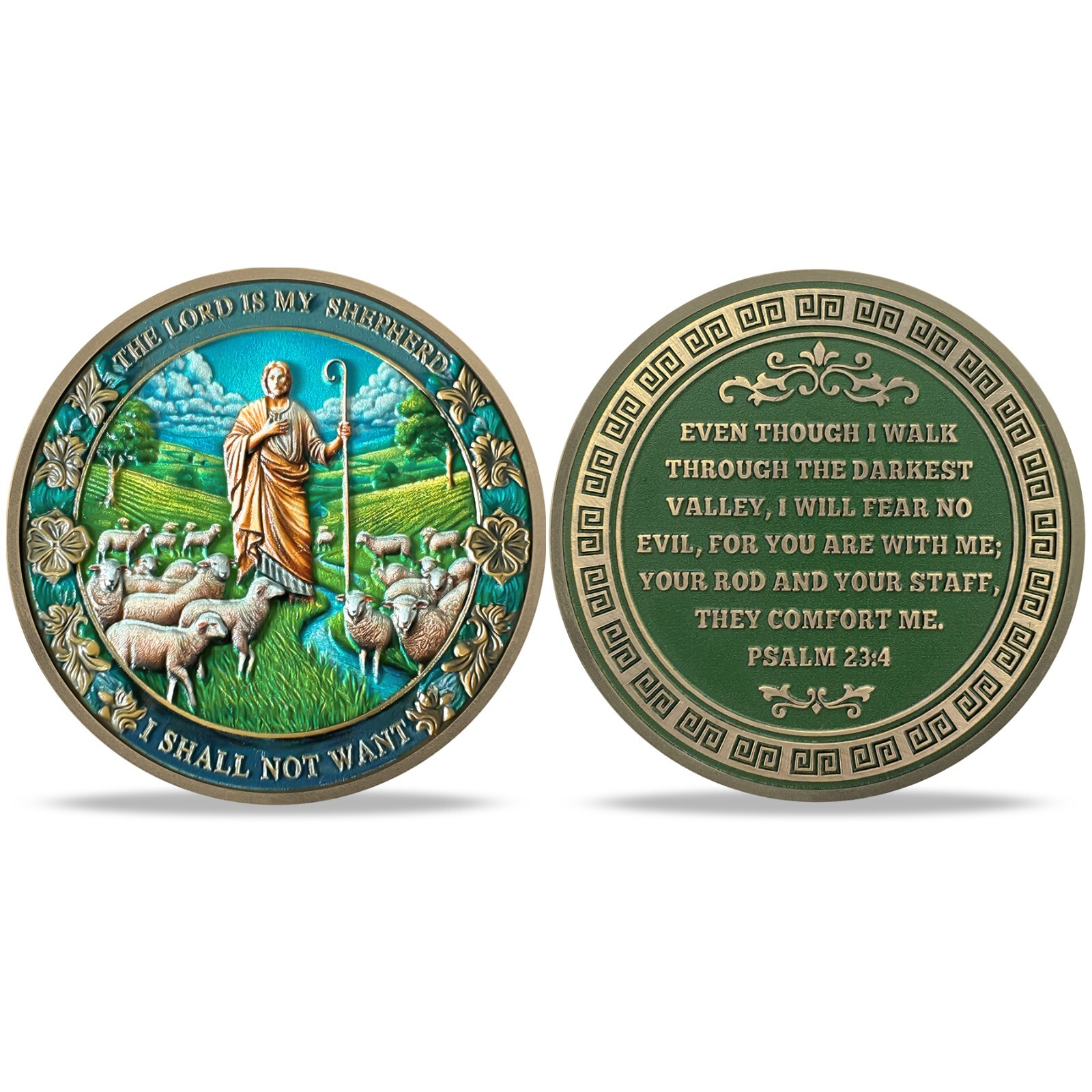 10pcs Christian Challenge Coin The Lord is My Shepherd Psalm 23:4 Verse Coin Set