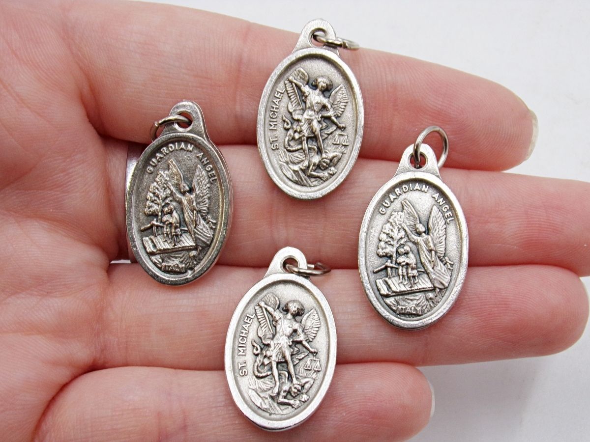 Guardian Angel and Archangel Saint Michael Lot of 4 Two Sided Pendant Medals