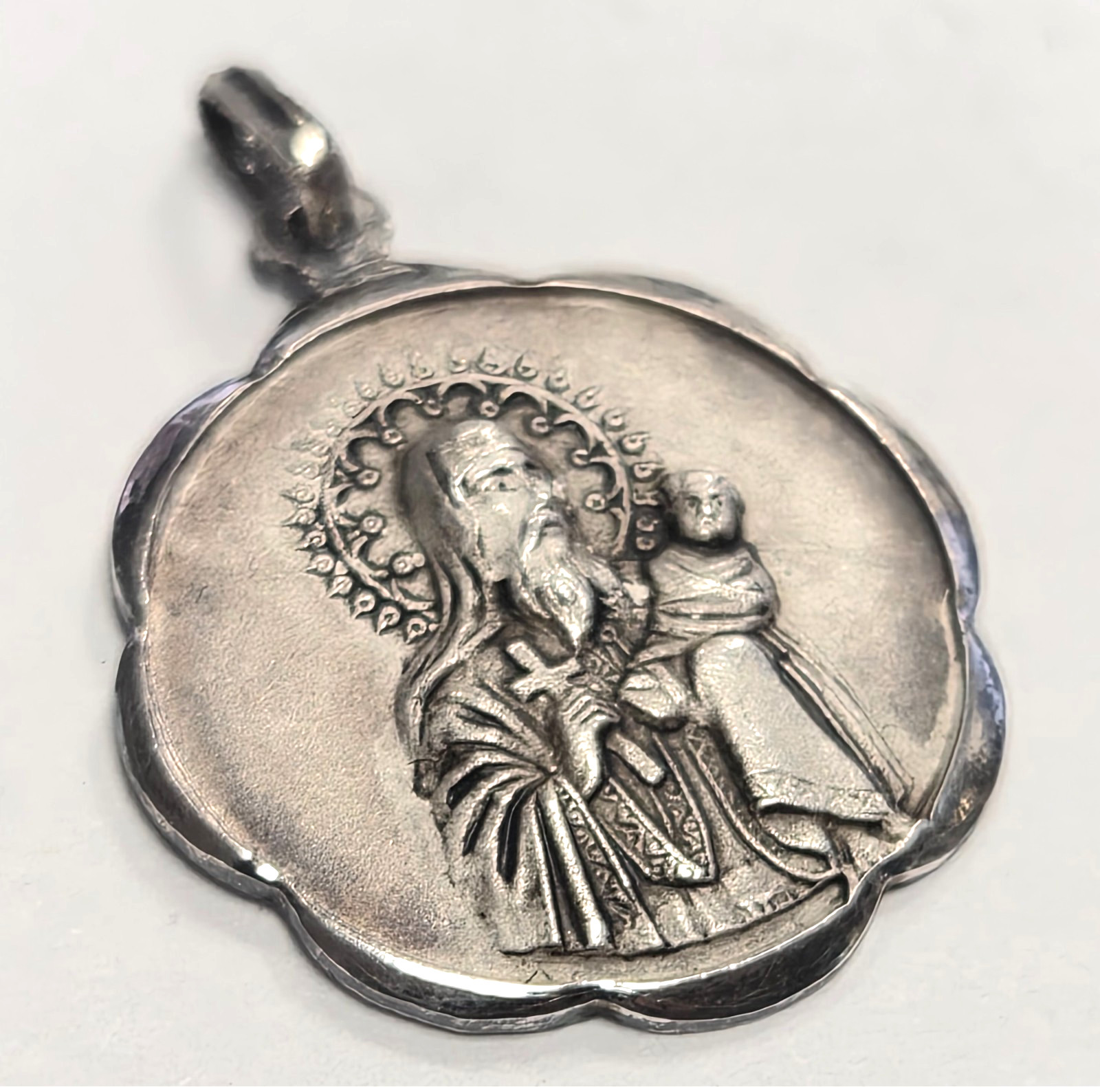 Antique Catholic 900 Sterling Silver Saint Joseph Medal / Pendant