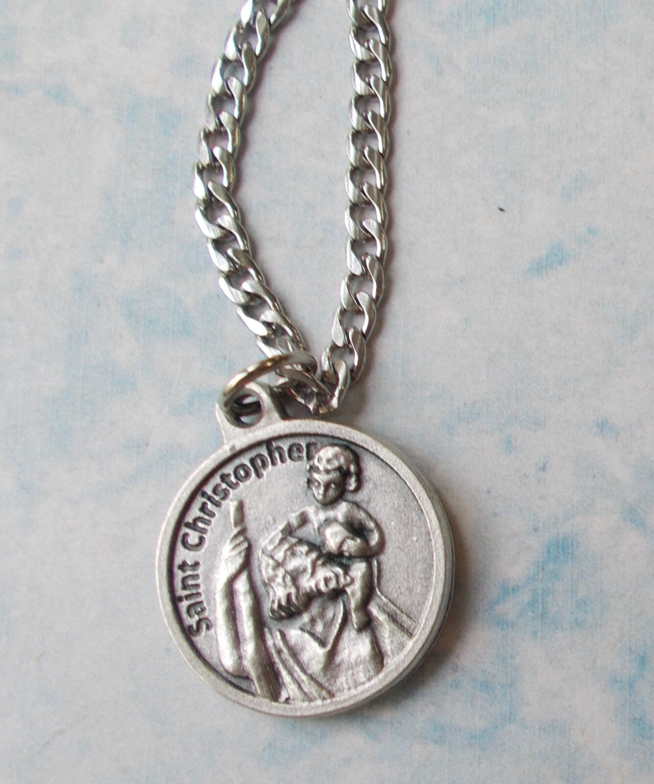 St Christopher Medal Pendant on endless 30″ stainless steel curb chain~Italy
