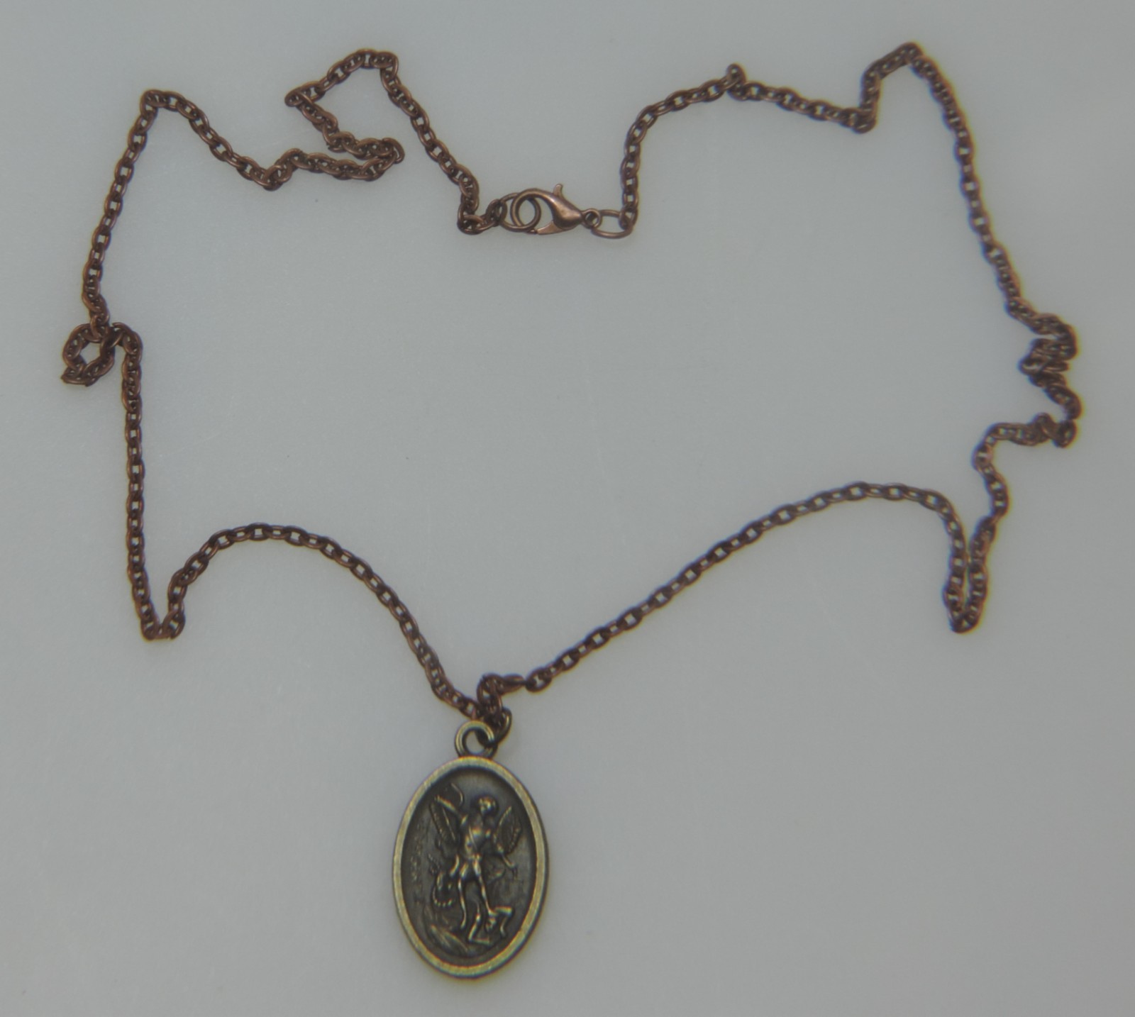 Guardian Angel/ St. Michael Medal with a 19″ Antique Red Copper Chain with Clasp