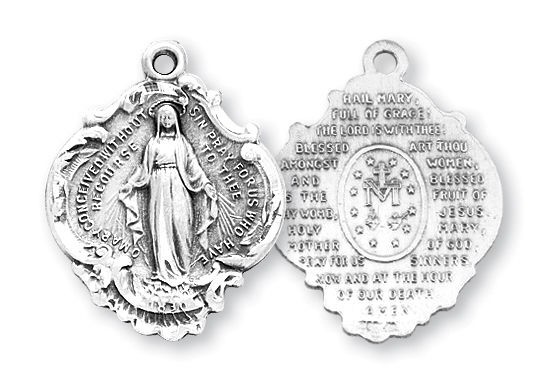 Needzo LTG 1 1/16″ Womens Sterling Silver Miraculous Hail Mary Medal w 18″ Chain