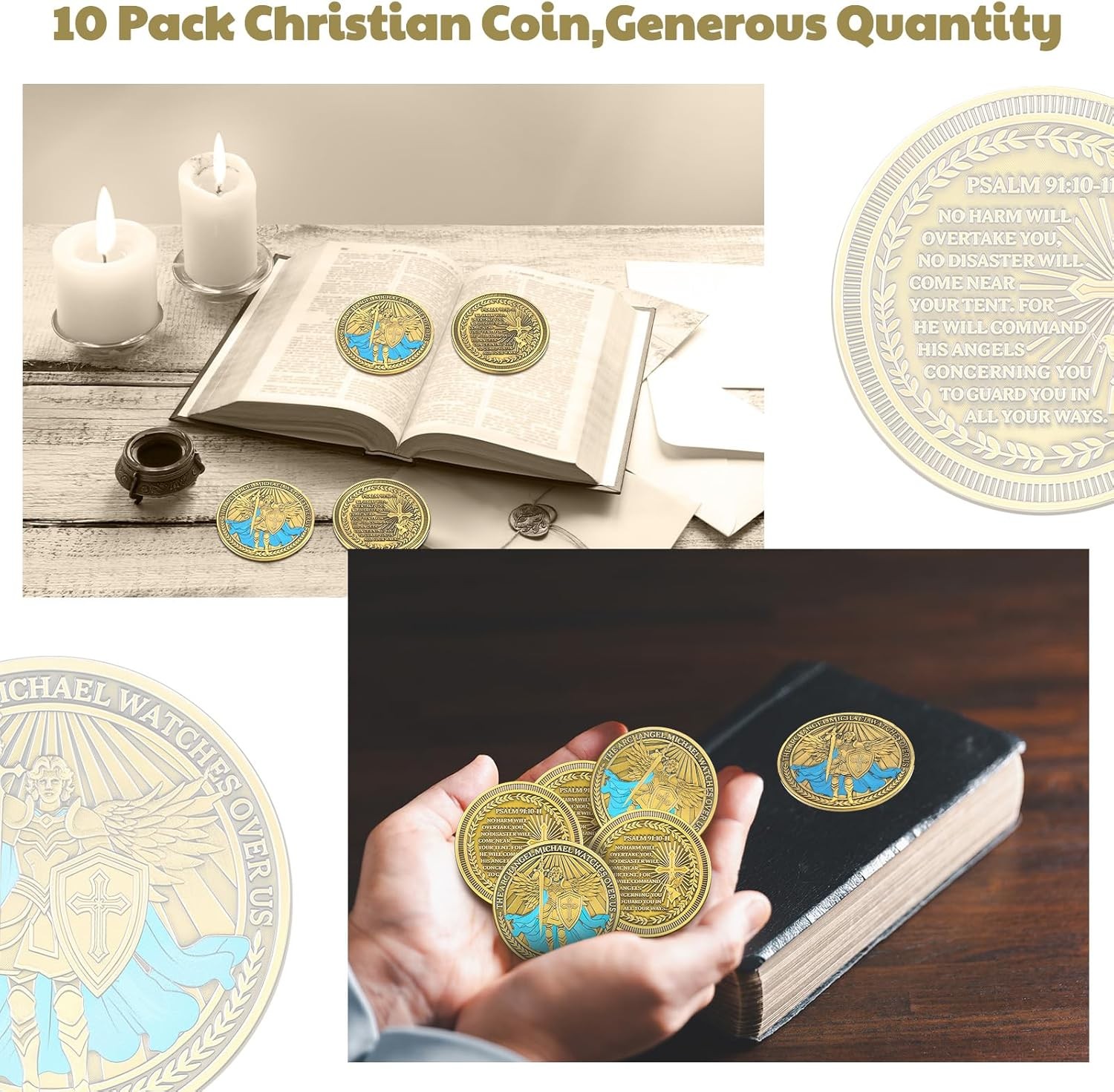 10 Pcs The Archangel Michael Coins Christian Religious Coin Bulk Pocket Prayer T