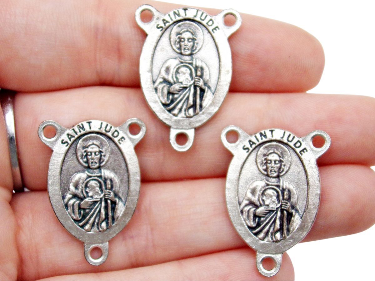 Silver Tone Lot of 3 St Saint Jude Medal Rosary Parts Centerpiece 1 In