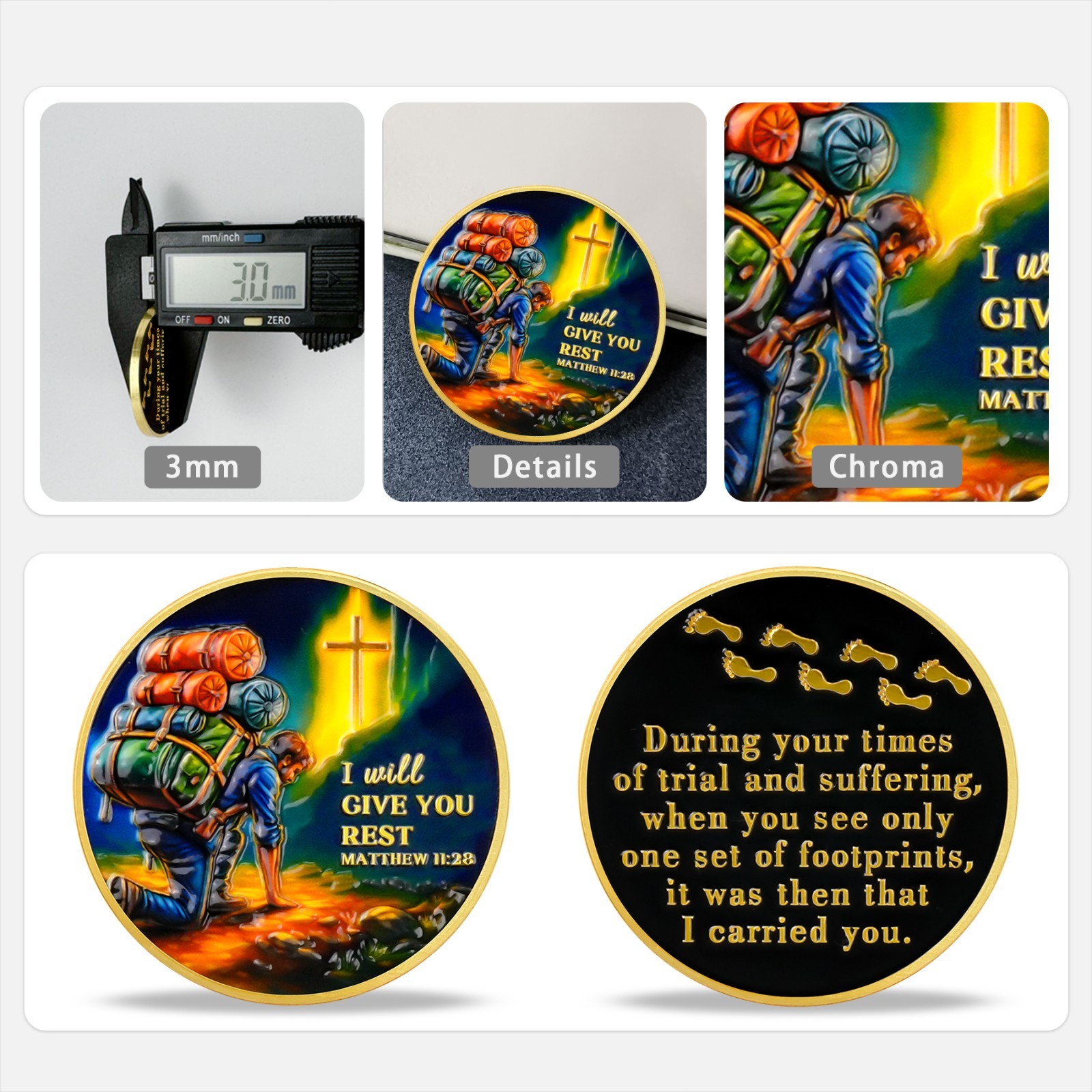 5pcs Christian Challenge Coin – I Will Give You Rest – Matthew 11:28 Verse Coin