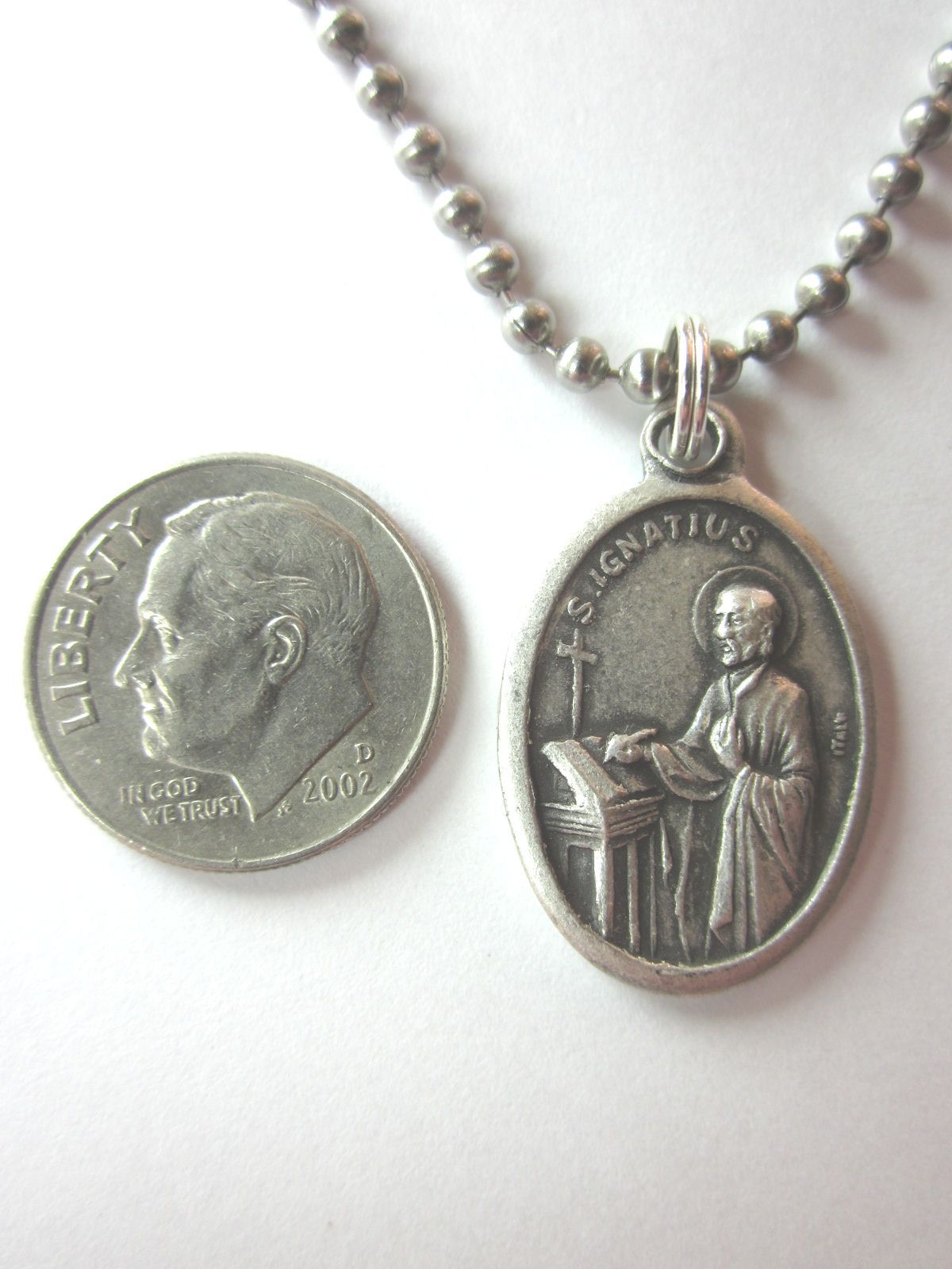 St Ignatius of Loyola Medal Pendant Necklace 24″ Ball Chain Gift Box Prayer Card