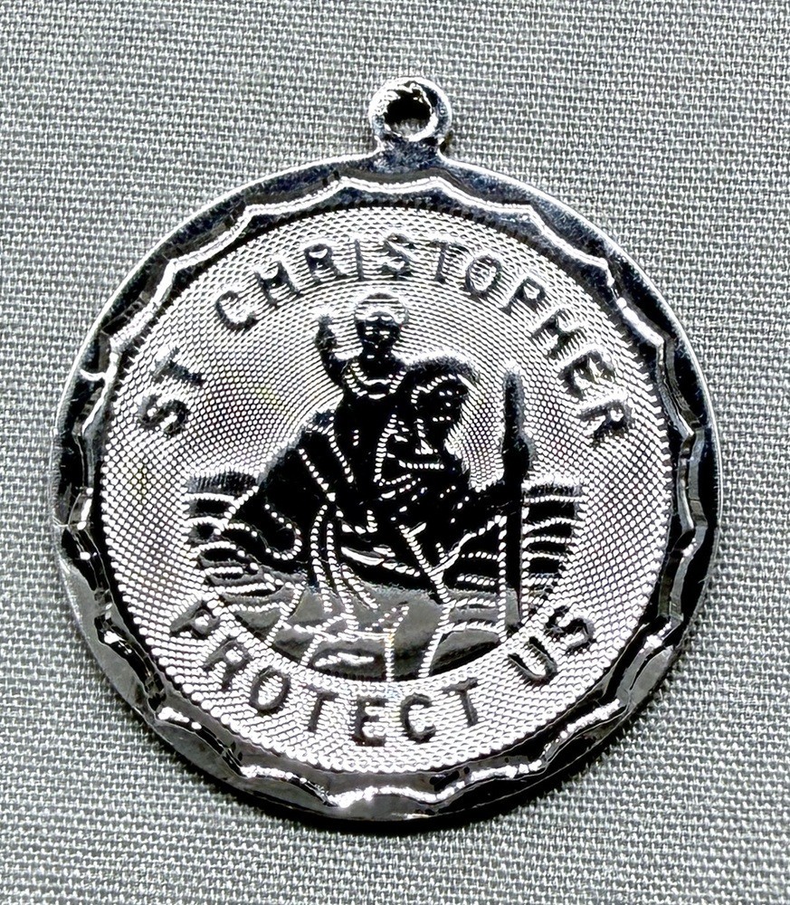 Vintage Sterling Silver St Christopher Medal Pendant Disc 1″