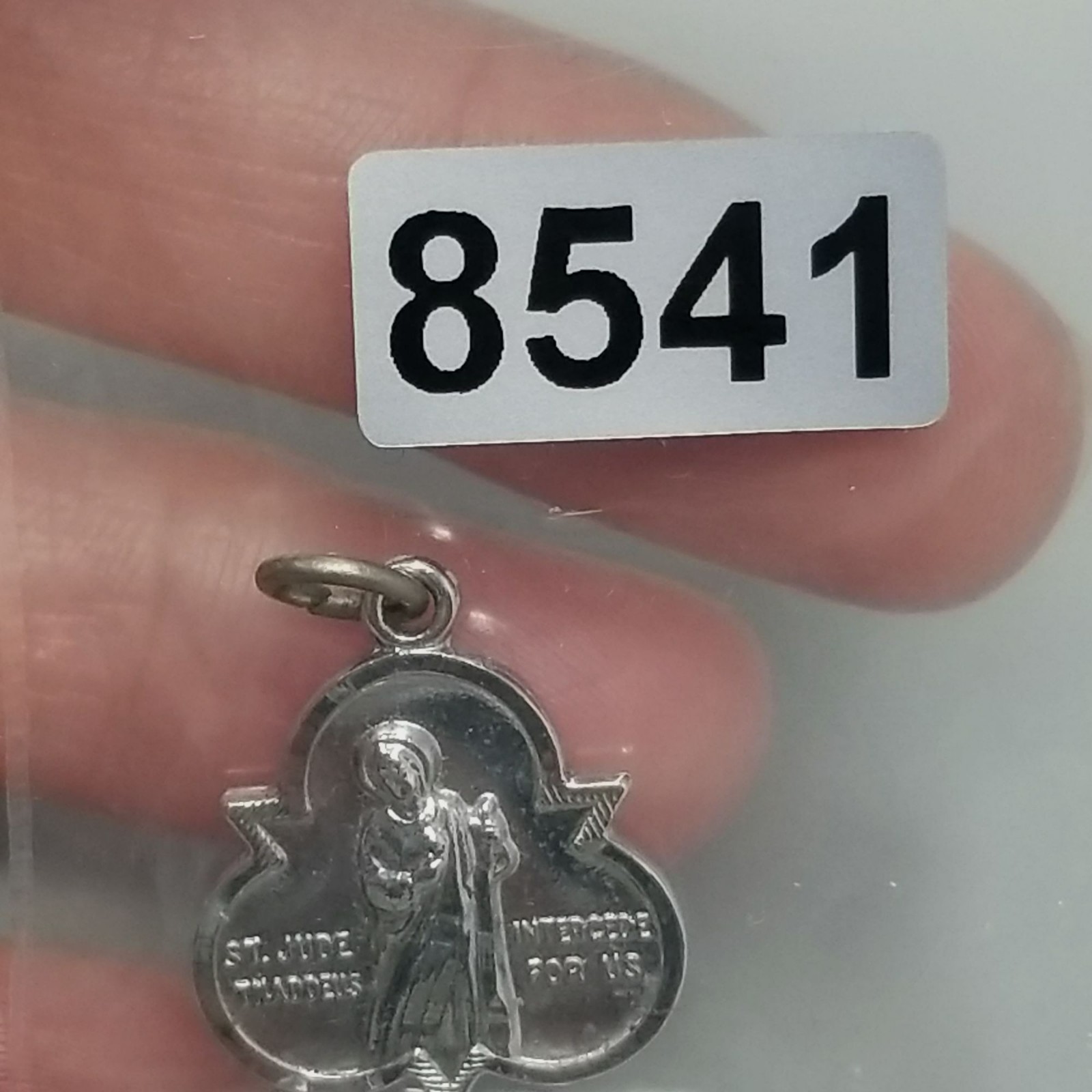 Vintage Saint St Jude Thaddeus Intercede For Us Medal Pendant Charm Silver Tone