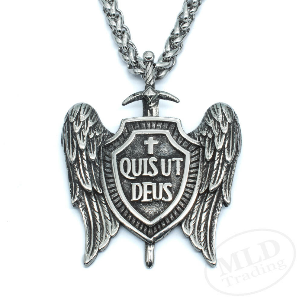 Archangel Saint St Michael Medal Stainless Steel Medallion Pendant Necklace