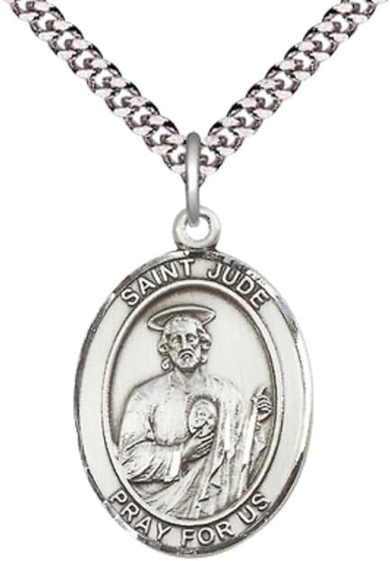Pewter Saint St Jude Patron Medal Pendant Necklace 30″ Chain Gift Box