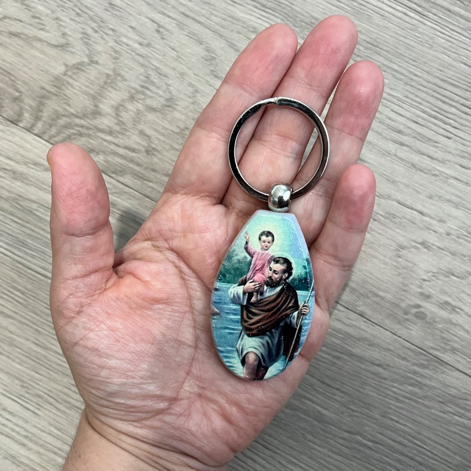 St Christopher Keychain + Card Car Auto Protection Medalla San Cristobal