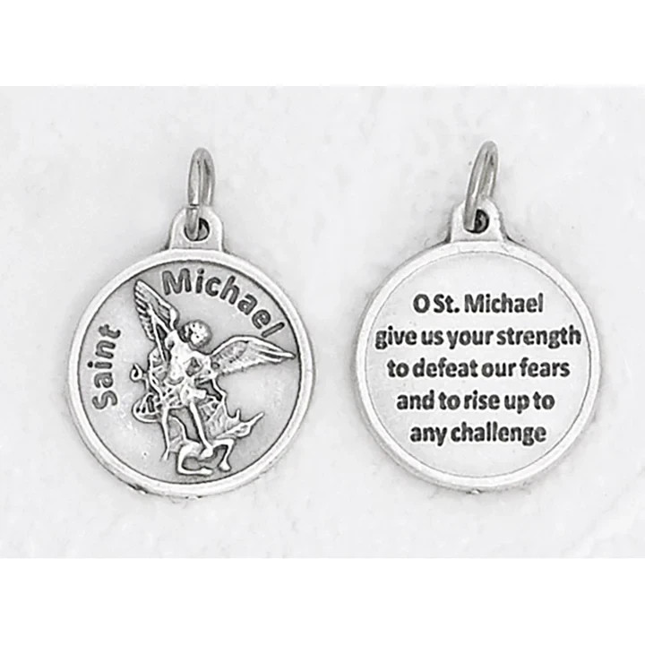 Saint Michael the Archangel – O St Michael give us…. Silver Tone Round Medal