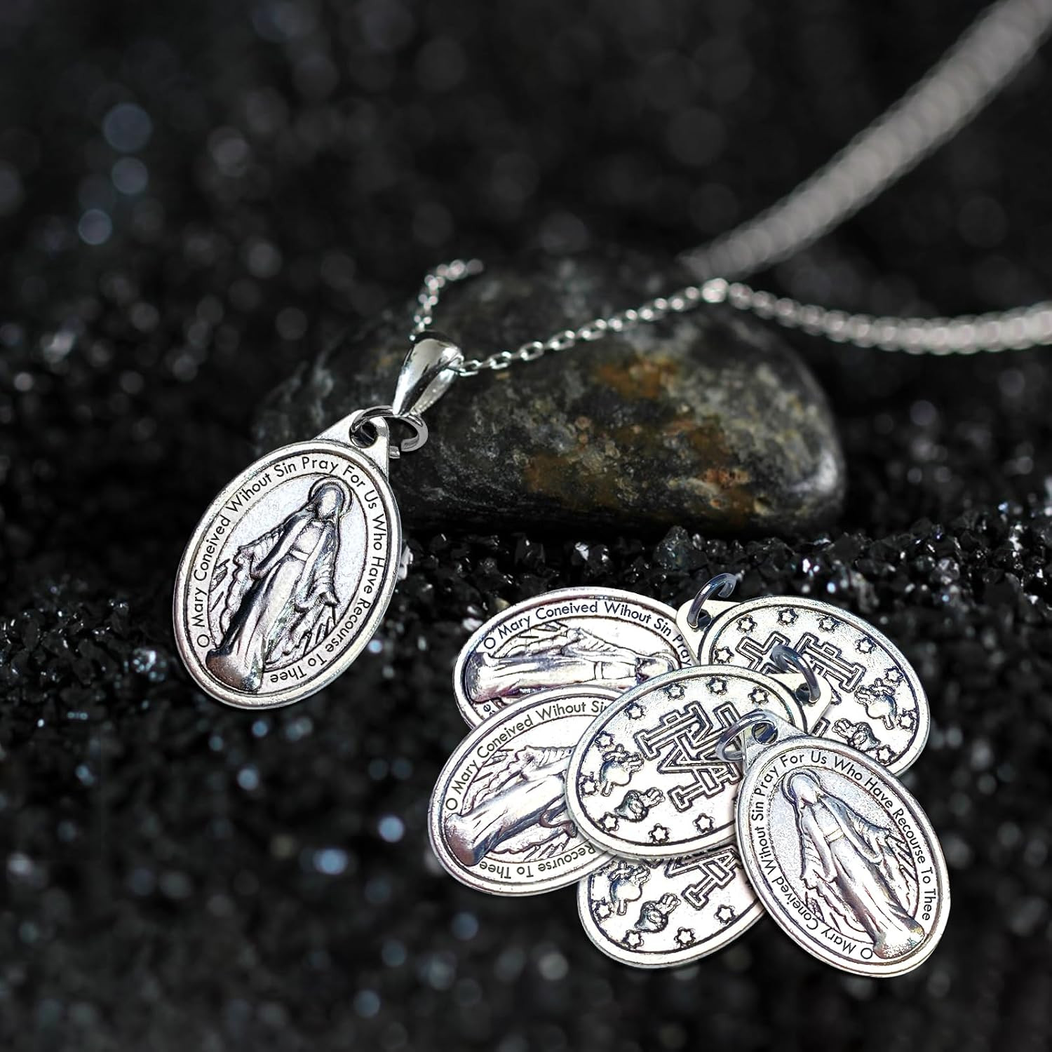 Milagrosa Medal Bulk Pack of 50, 1″ Silver Milagrosa Medals Catholic Pendant for