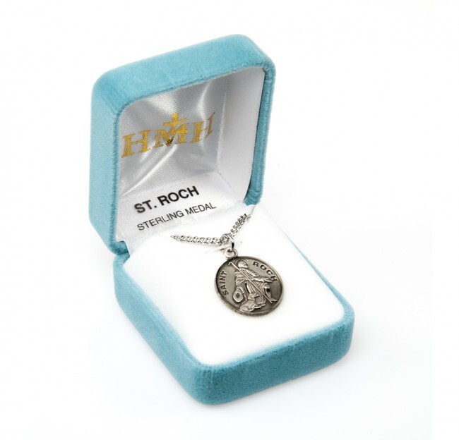 St. Roch Sterling Silver Round 0.9″ Medal, Gift Box, 20″ Chain, US Made