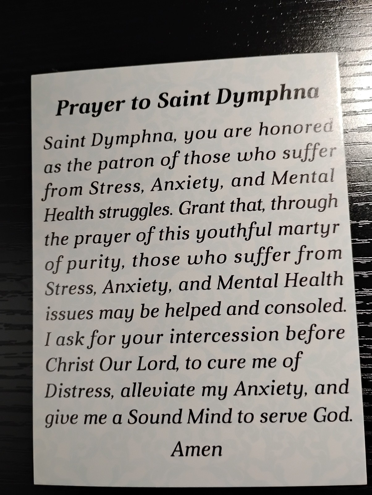 St Dymphna PATRON of STRESS Medal Necklace Stainless steel ball chain + card