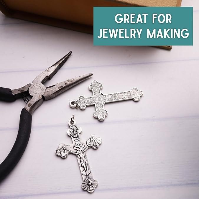 Needzo Holy Trinity Cross Pendants – Silver, Italy Made, 2.25″, 2 Pack