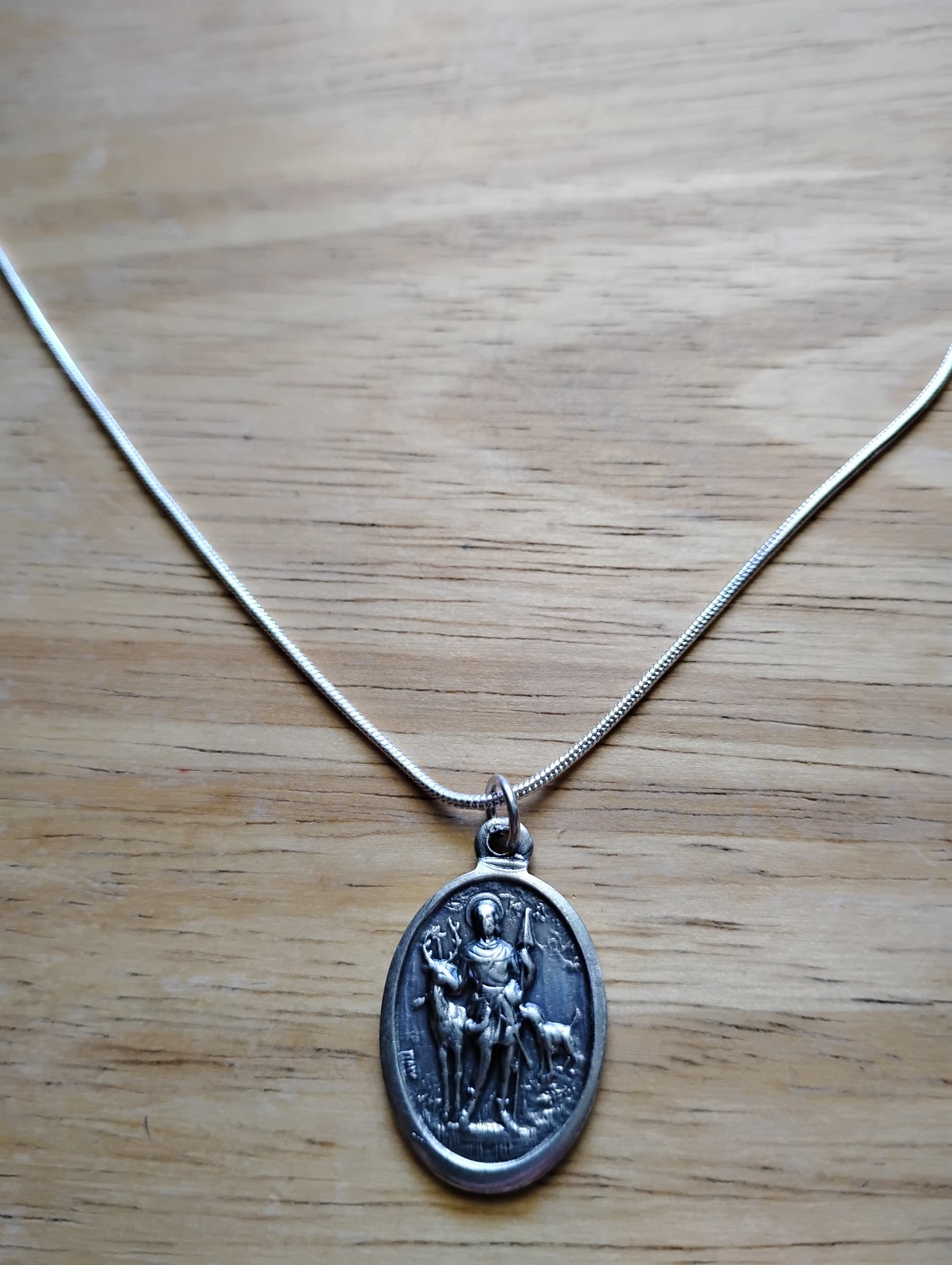 St Hubert Medal Italy 925 sterling silver necklace prayer card Patron of Hunters