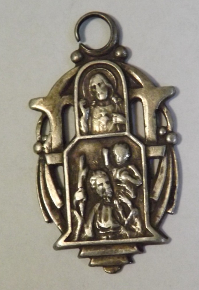 Open bail Sterling Jesus OL Mt Carmel St Saint Christopher scapular ornate medal