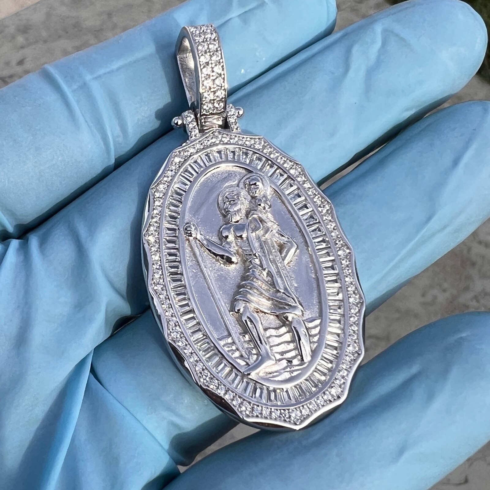 925 Sterling Silver St Saint Christopher Medal CZ San Cristobal Medalla Pendant