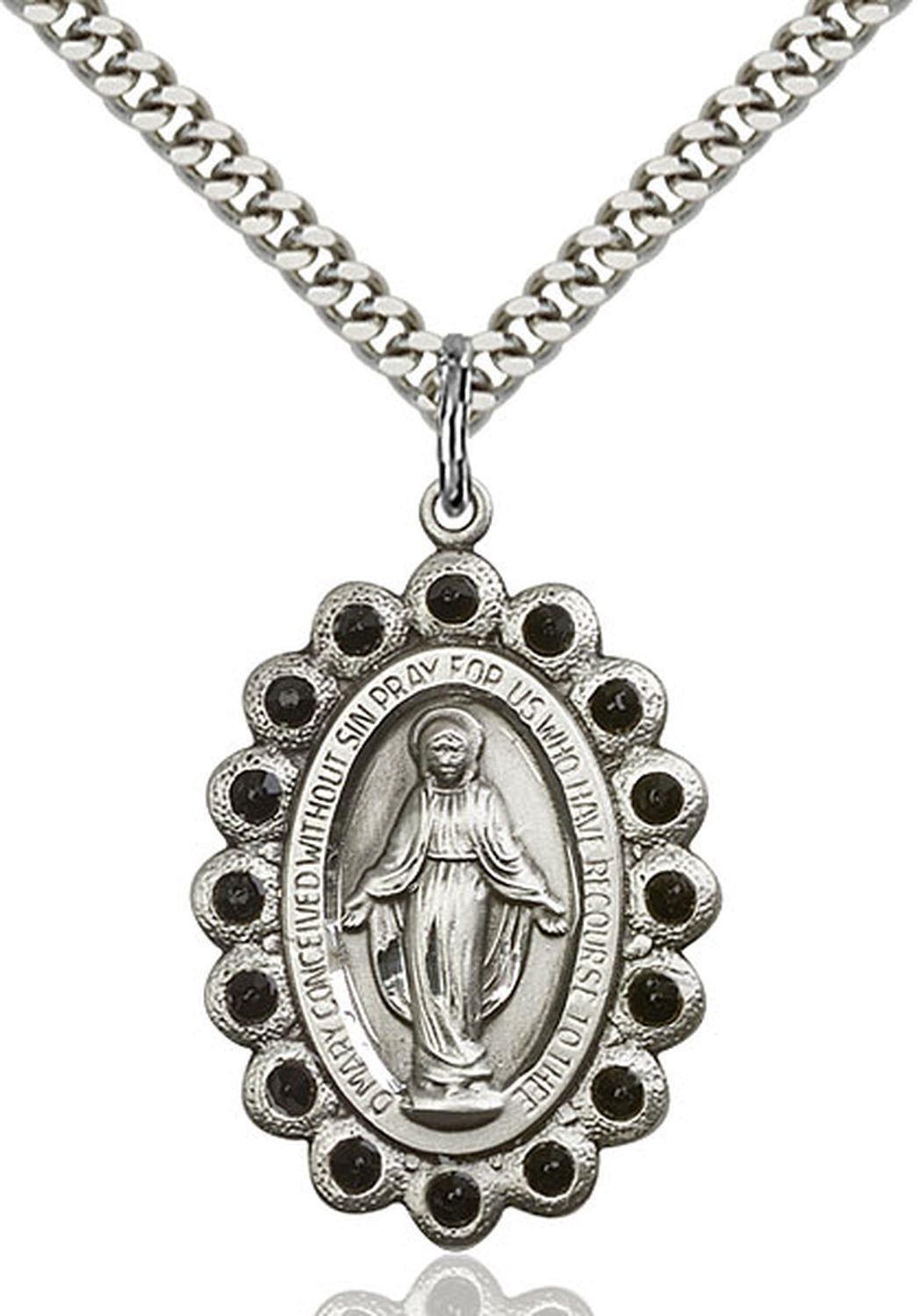 Sterling Silver Miraculous Immaculate Conception Mary Medal Necklace 24″ Chain