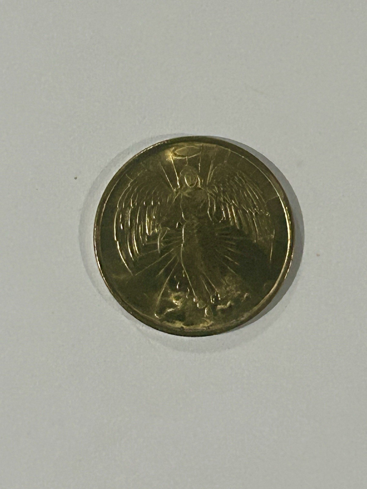 Vintage Gold Toned French Guardian Angel Medal Double Sided Religious Coin Rare