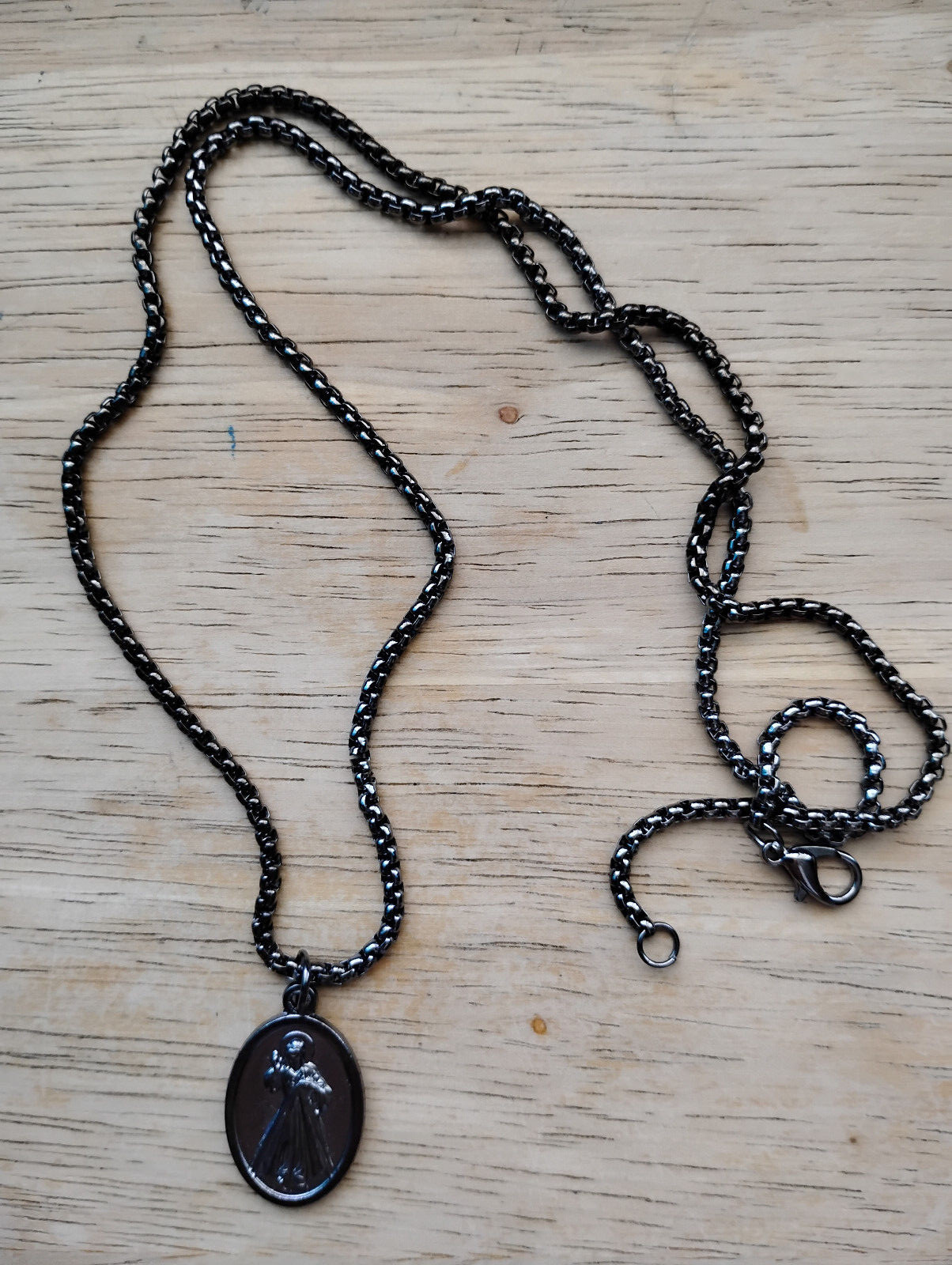 Black gunmetal JESUS DIVINE MERCY MEDAL Stainless steel rolo box chain necklace