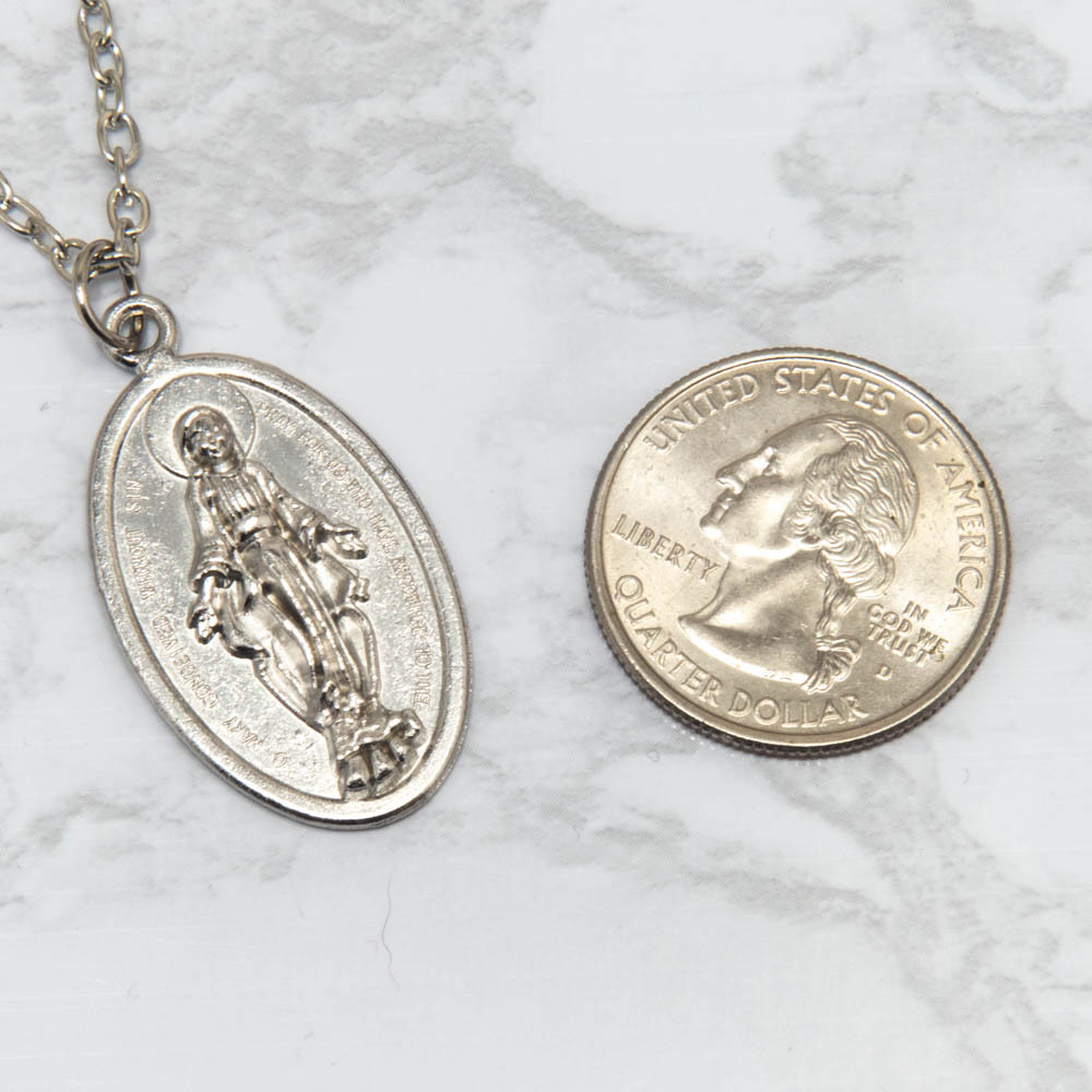 Miraculous Medal Pendant Necklace – 24″ Oval Link Chain, Zinc Alloy