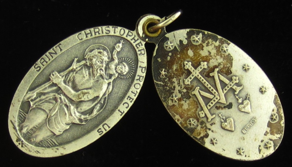 Vintage Jesus Medal Slider Opens Catholic Crucifixion Mary Saint Christopher